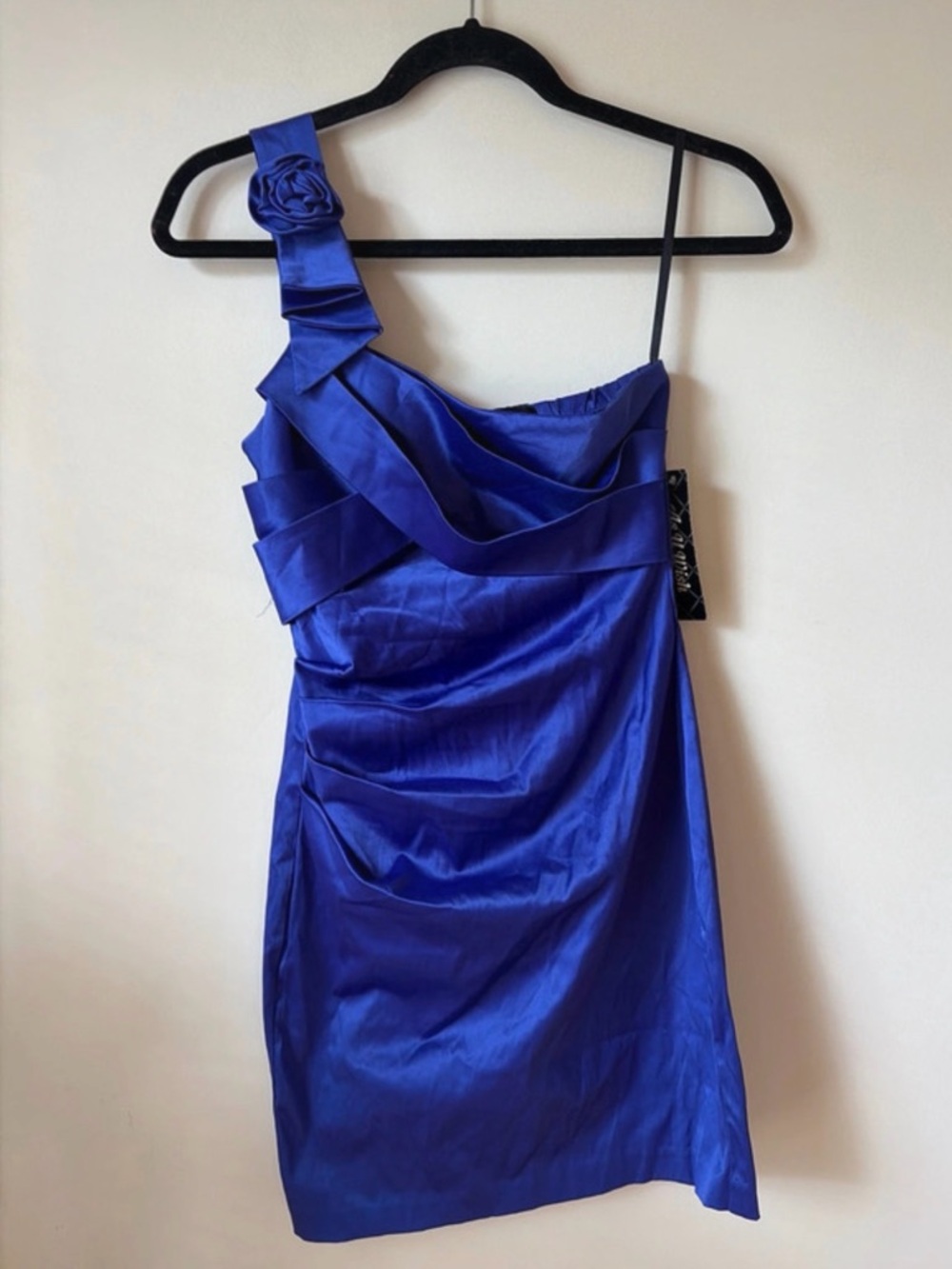 As U Wish One-Shoulder Cobalt Blue Cocktail Dress with Rosette Strap